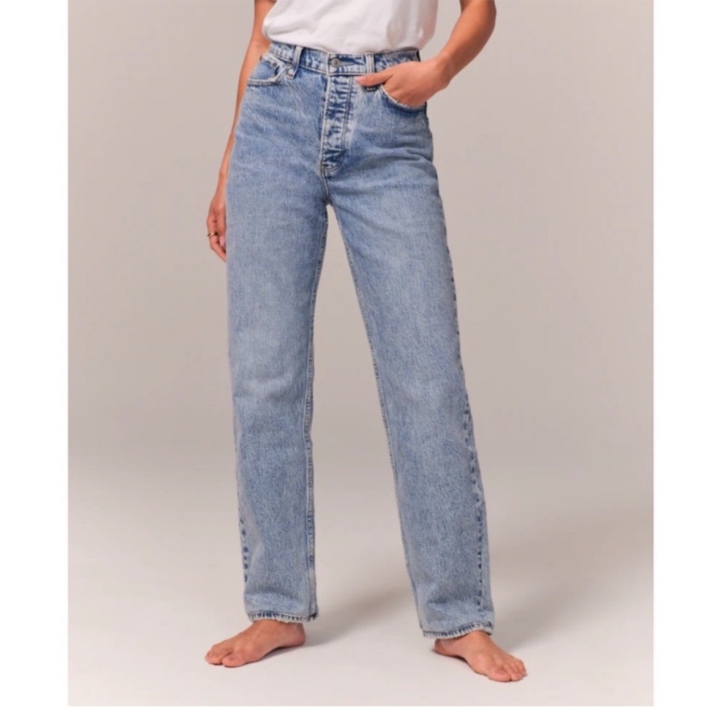 Abercrombie & Fitch High Rise Dad Jean 10 SHORT button fly medium blue